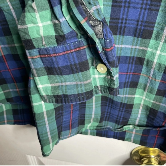 Tailored by J. Crew Shirt Mens Small Button Up Cotton Blue Green Plaid Check - Picture 5 of 7